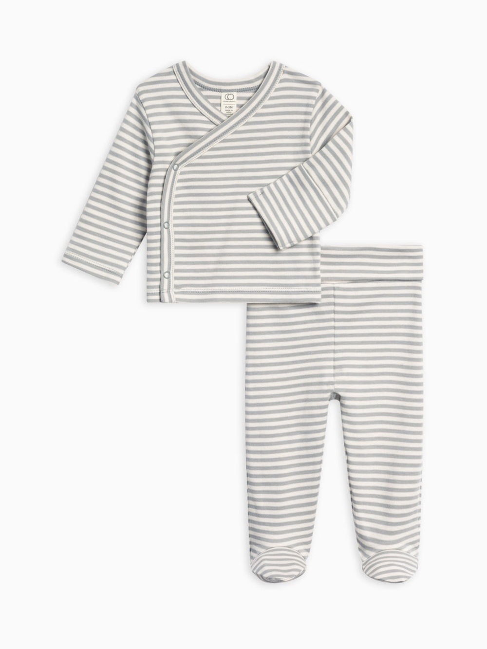 Colored Organics Riley 2 Piece Kimono Wrap Top/Pant Set, Mist Stripe, Newborn